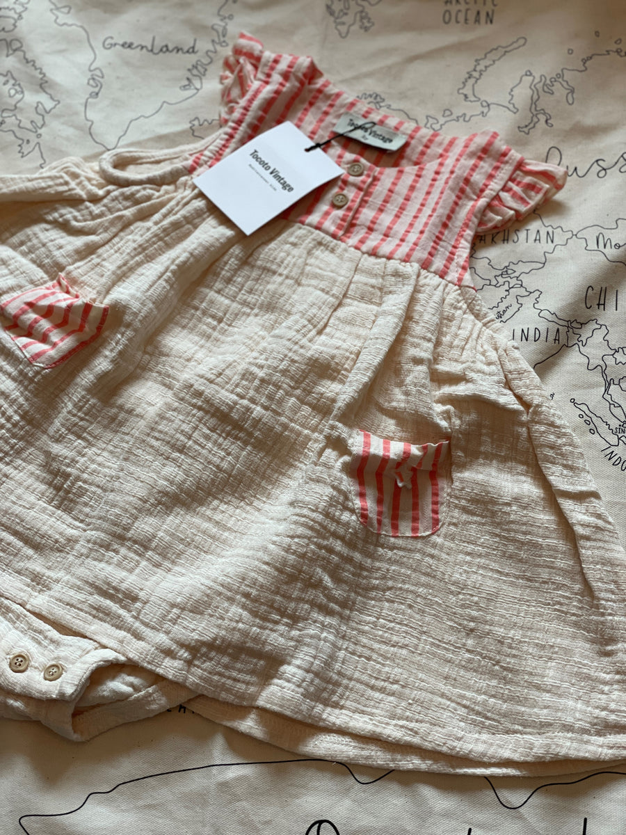 【Tocoto Vintage】LINEN-EFFECT DRESS WITH STRIPES ~totoshushu~